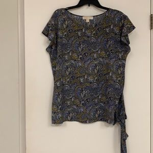 Michael by Michael Kors Paisley Top Short Sleeve Side Tie